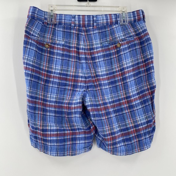Peter Millar Mens Sz35 Blue Red Plaid 100% Linen Golf Shorts - Picture 6 of 6
